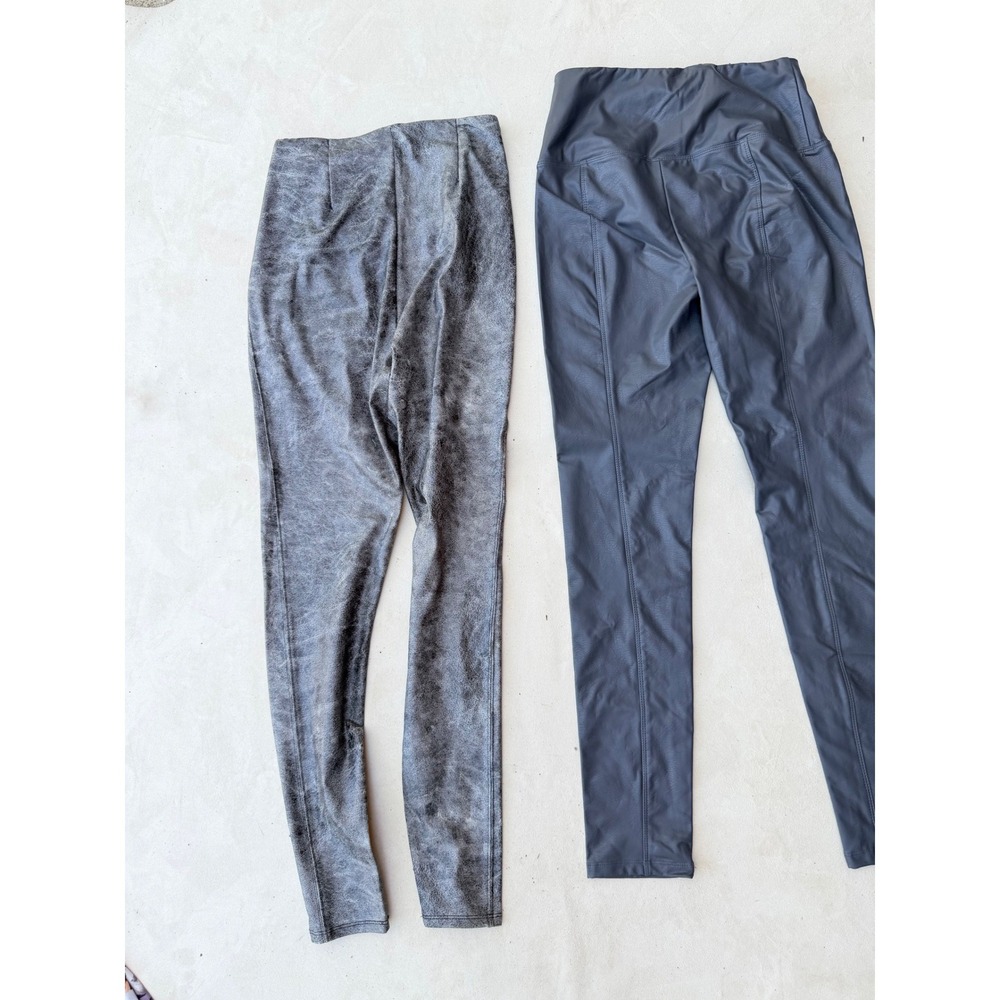 2 Pc Lysse Faux Leather Leggings Bundle Sz S Silver Crackle Grey Vegan Moto - Picture 4 of 10